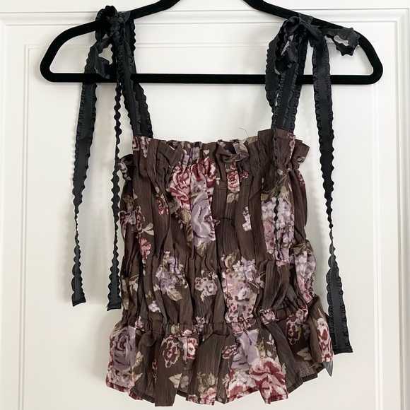 NWOT Brock Collection X H&M, Floral Ribbon Tie Up Top (Small) - Picture 7 of 8